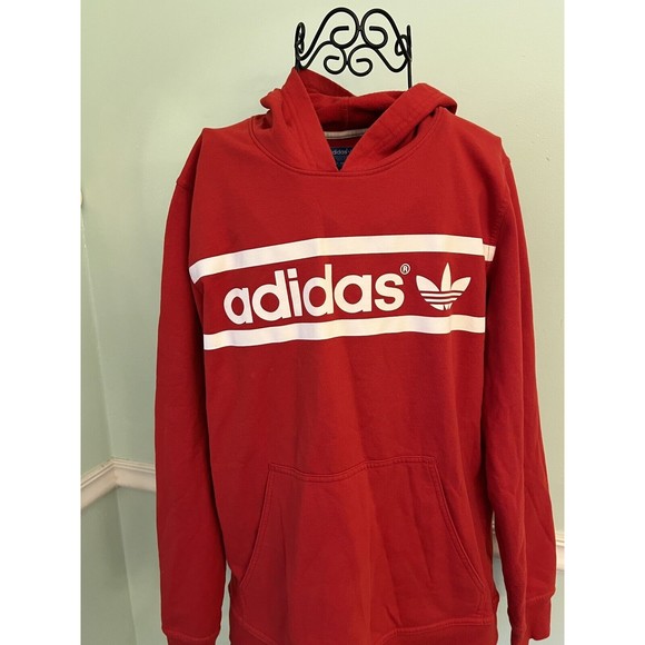 ADIDAS Hoodie Sweatshirt Trefoil Logo Kangaroo Pocket Size Youth XL Red - Picture 3 of 4